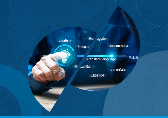 Illustration of AI translation tools enhancing global online learning environments